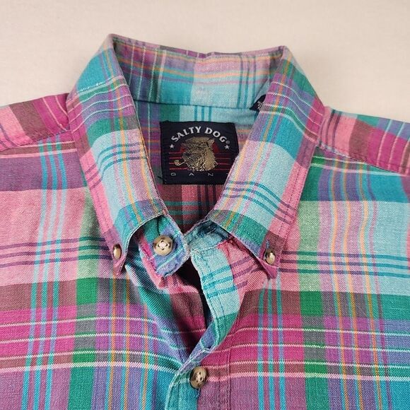 VTG Gant Salty Dog Plaid Half Sleeve Button Down Shirt Mens Large Spring Preppy - Picture 2 of 12
